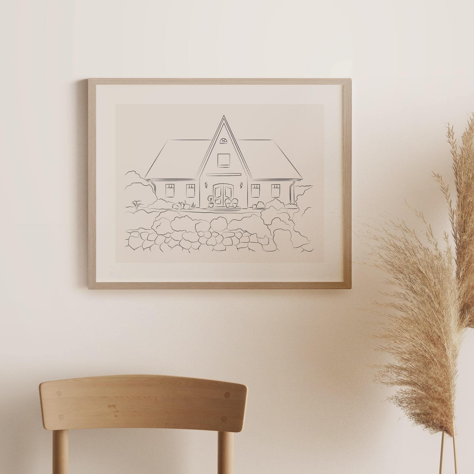 Dibujo de una casa con techo puntiagudo en Line Art
