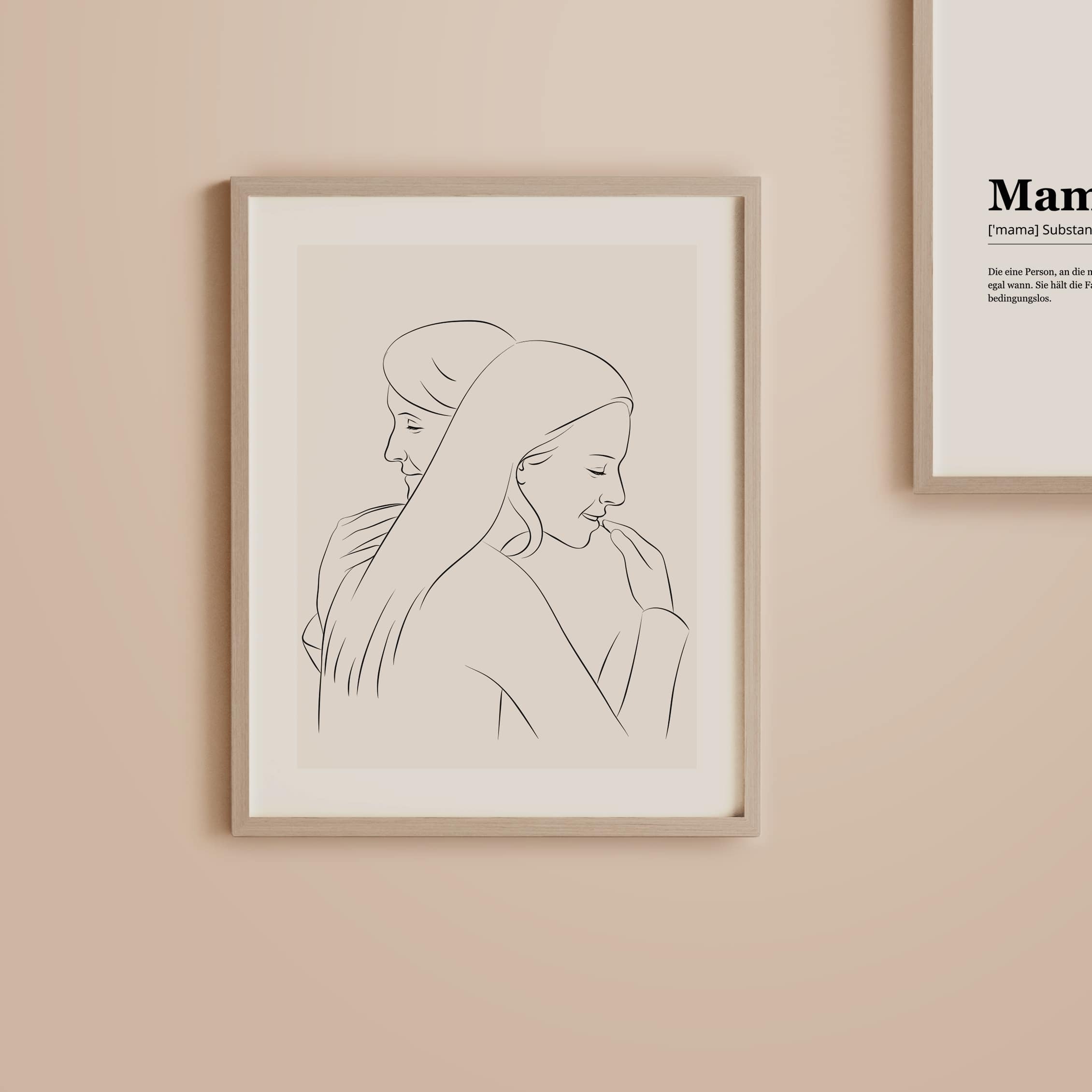 Madre abrazando a su hija, ilustrada en Line Art