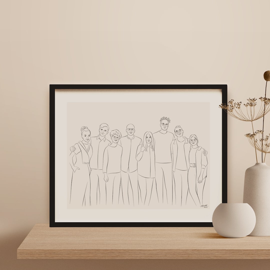 Retrato Line Art de un equipo de 8 empleados